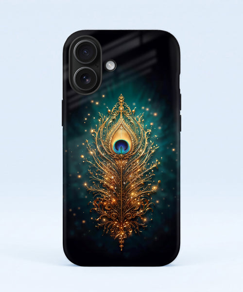 iPhone 16 5G Golden Peacock Feather Protective Case