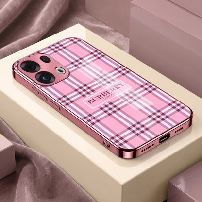 Oppo Reno 13 Pro 5G Burberry Classic Pink Electroplated Glass Phone Back Case