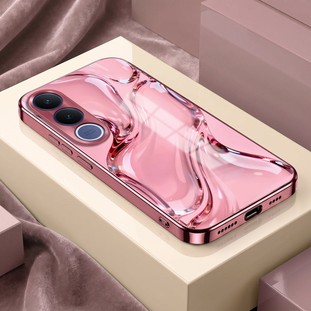 Vivo V70 FE 5G Crystal Wave Energy Pink Electroplated Glass Phone Back Case
