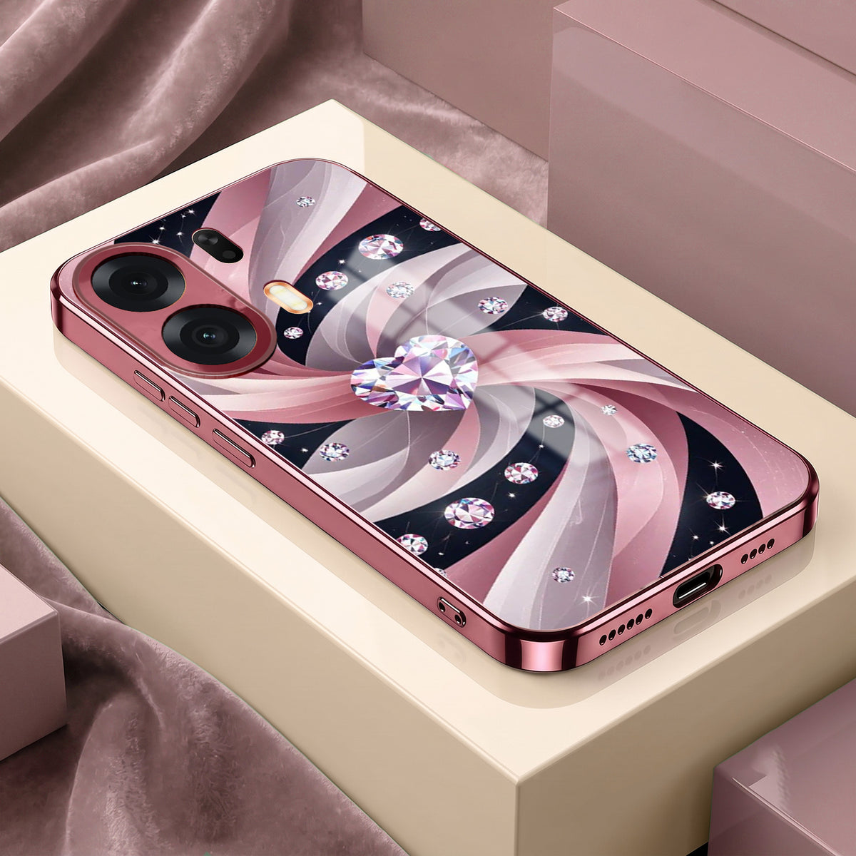 Oppo K14 Plus 5G Diamond Glam Pink Electroplated Glass Phone Back Case