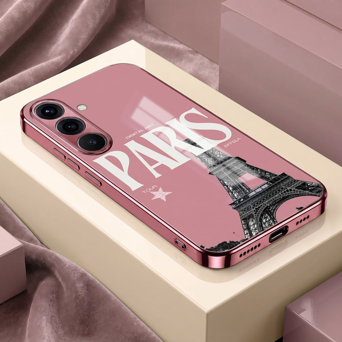 Samsung Galaxy A36 5G Luxury Paris Tower Pink Electroplated Glass Phone Back Case