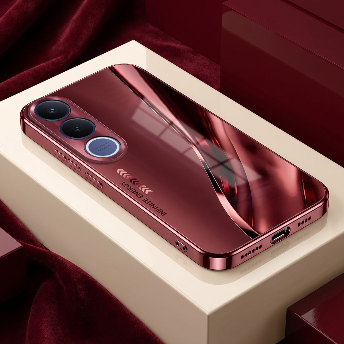 Vivo V70 FE 5G Infinity Energy Burgundy Electroplated Glass Back Case