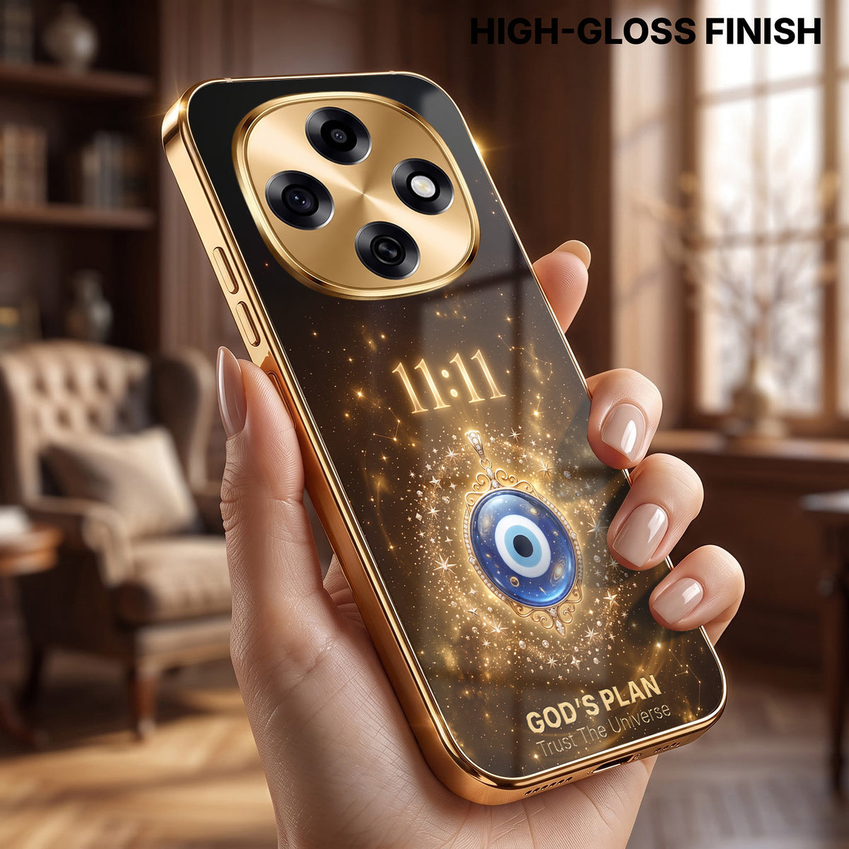 OPPO F31 Pro 5G God’s Plan Evil Eye Gold Electroplated Glass Phone Back Case
