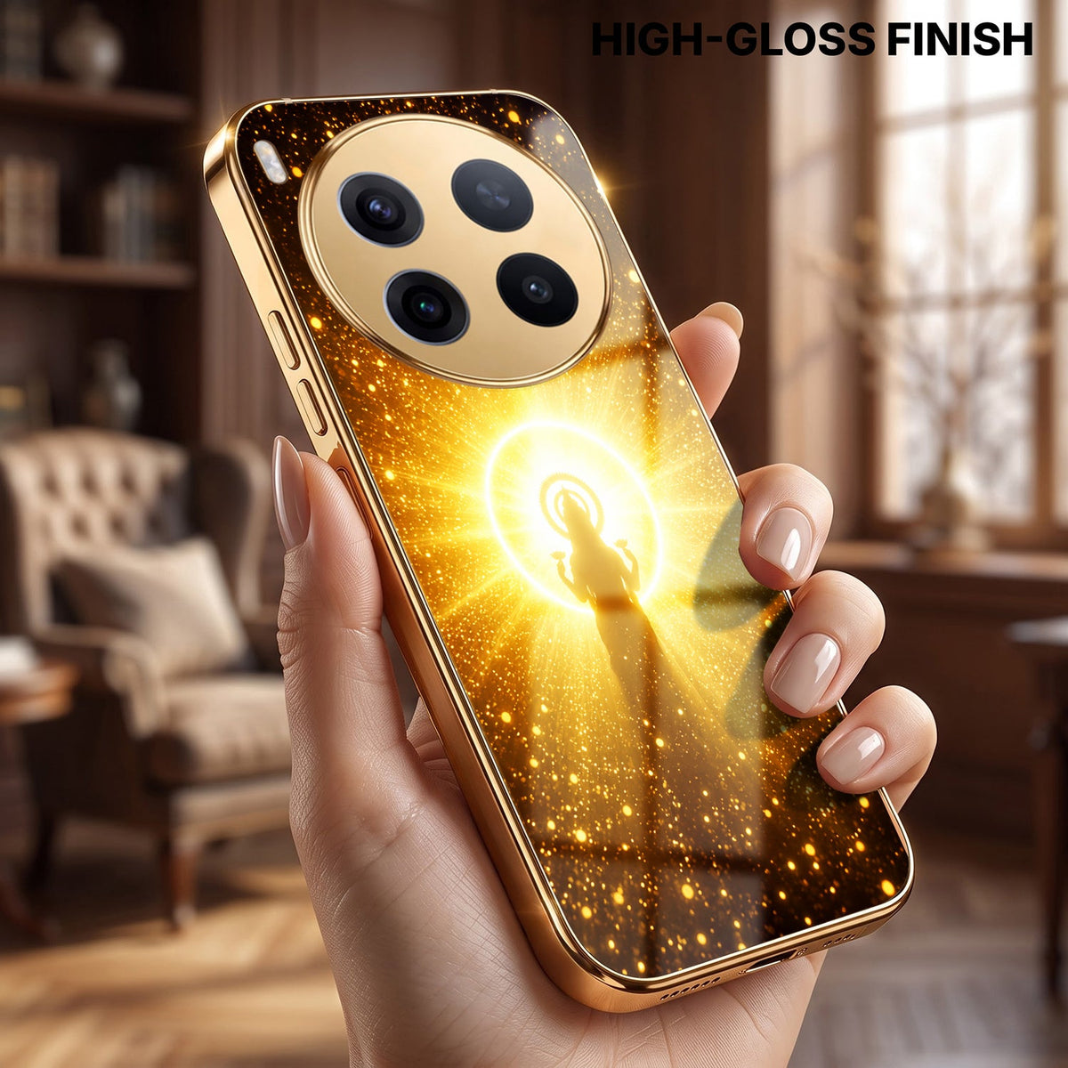 Vivo X300 Pro 5G Lakshmi Sacred Gold Electroplated Glass Phone Back Case