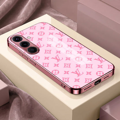 Samsung Galaxy A56 5G Luxury Monogram Pink Electroplated Glass Phone Back Case