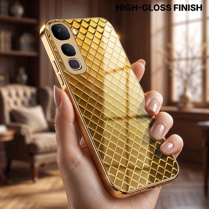 Vivo Y400 Pro 5G Golden Criss Cross Gold Electroplated Glass Phone Back Case