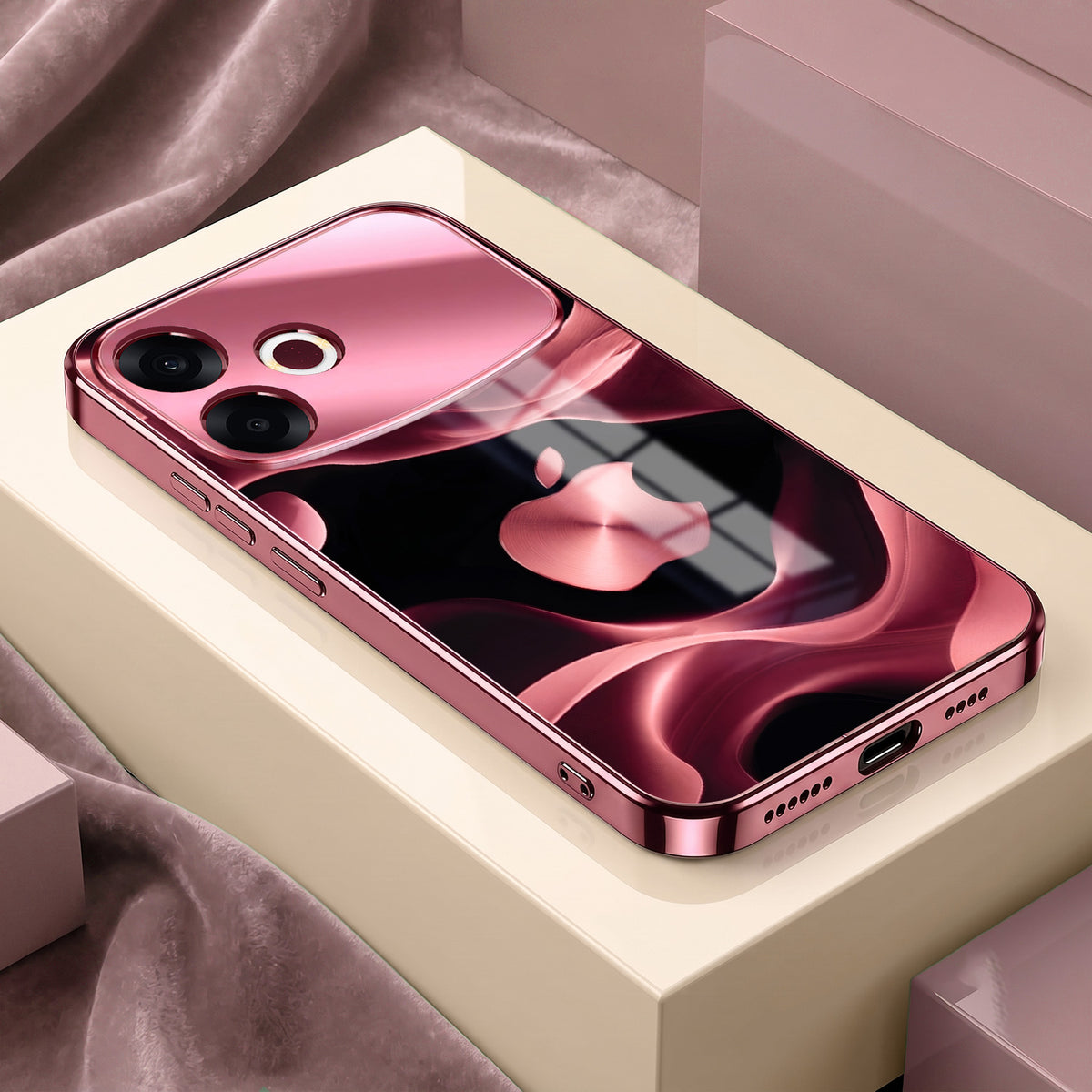 Oppo F33 Pro 5G Luxury Wave Pink Electroplated Glass Phone Back Case