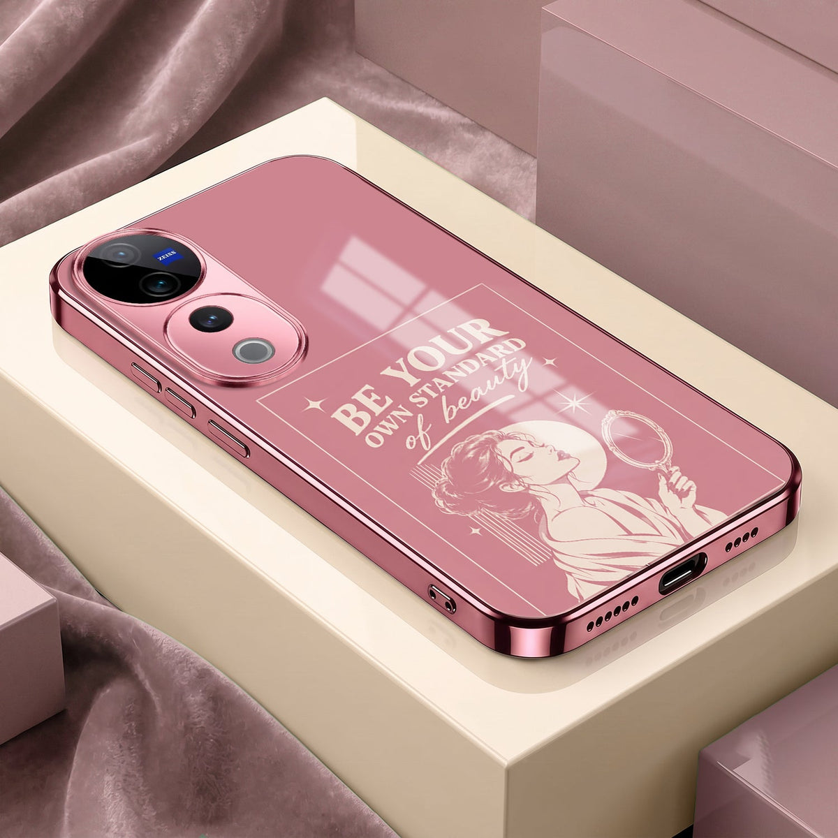 Vivo V40 Pro 5G Luxury Aesthetic Girl Pink Electroplated Glass Phone Back Case