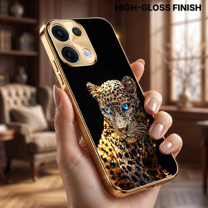 Oppo Reno 13 5G Panther Gold Electroplated Glass Phone Back Case