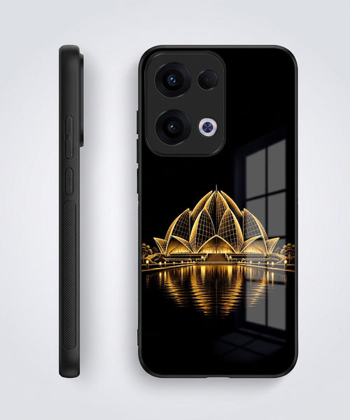 Oppo Reno 13 5G Premium Acrylic Shockproof Glass Back Case (Golden Lotus)