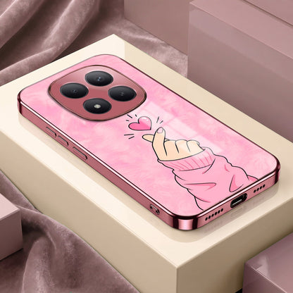 Redmi Note 15 Pro+ 5G Luxury Heart Pink Electroplated Glass Phone Back Case
