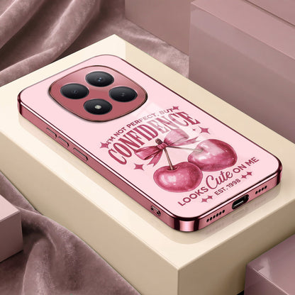 Redmi Note 15 Pro+ 5G Luxury Cherry Bow Pink Electroplated Glass Phone Back Case