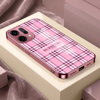 Oppo Reno 14 5G Burberry Classic Pink Electroplated Glass Phone Back Case