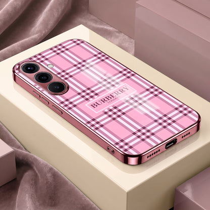 Samsung Galaxy A36 5G Burberry Classic Pink Electroplated Glass Phone Back Case