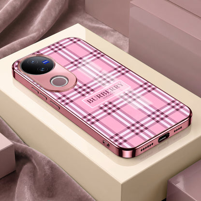 Vivo V50 5G Burberry Classic Pink Electroplated Glass Phone Back Case