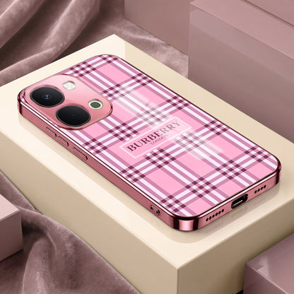 Vivo T5x 5G Burberry Classic Pink Electroplated Glass Phone Back Case