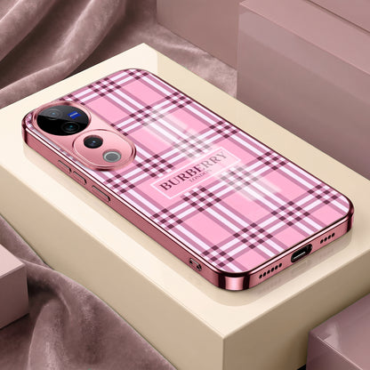 Vivo V40 Pro 5G Burberry Classic Pink Electroplated Glass Phone Back Case