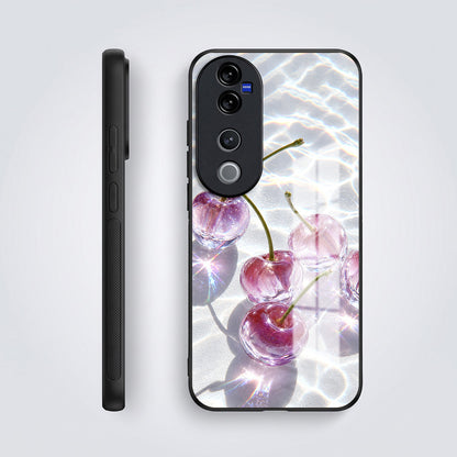Vivo V40 Pro 5G Purple Transparent Cherry Acrylic Glass Back Case