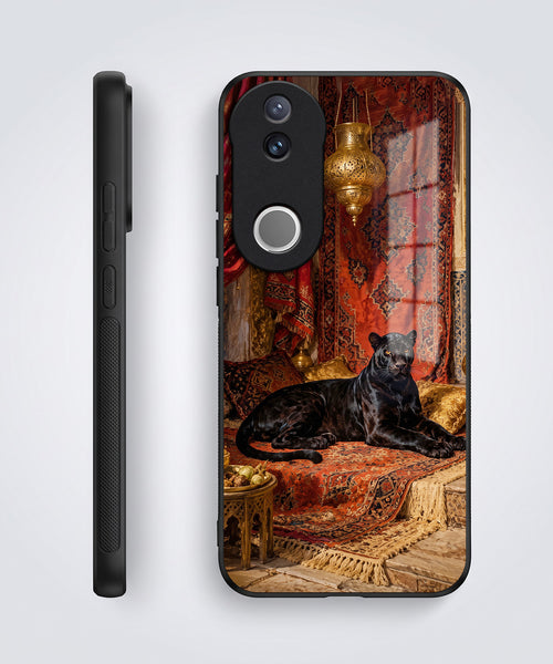 Vivo V50 5G Royal Black Panther Acrylic Glass Back Case