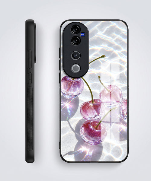 Vivo V40 Pro 5G Purple Transparent Cherry Acrylic Glass Back Case