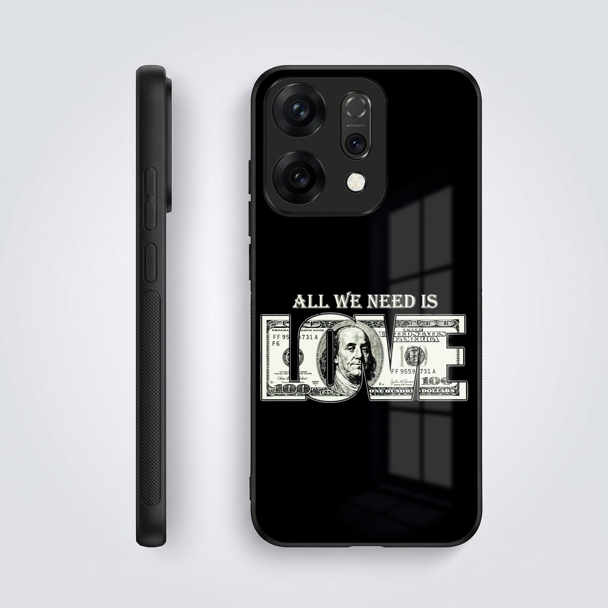 Oppo Reno 14 5G Premium Acrylic Shockproof Glass Back Case (Money Love)