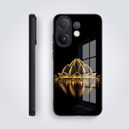 Vivo V60 5G Premium Acrylic Shockproof Glass Back Case (Golden Lotus)