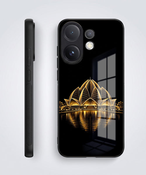 Vivo V60 5G Premium Acrylic Shockproof Glass Back Case (Golden Lotus)
