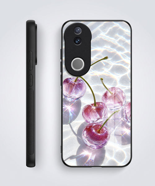 Vivo V50 5G Purple Transparent Cherry Acrylic Glass Back Case