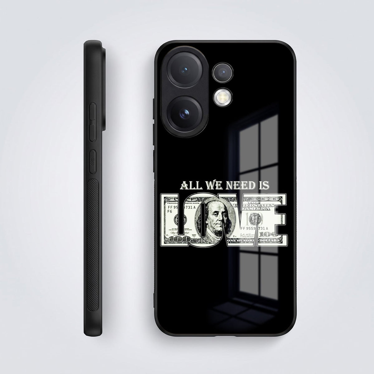 Vivo V60 5G Premium Acrylic Shockproof Glass Back Case (Money Love)