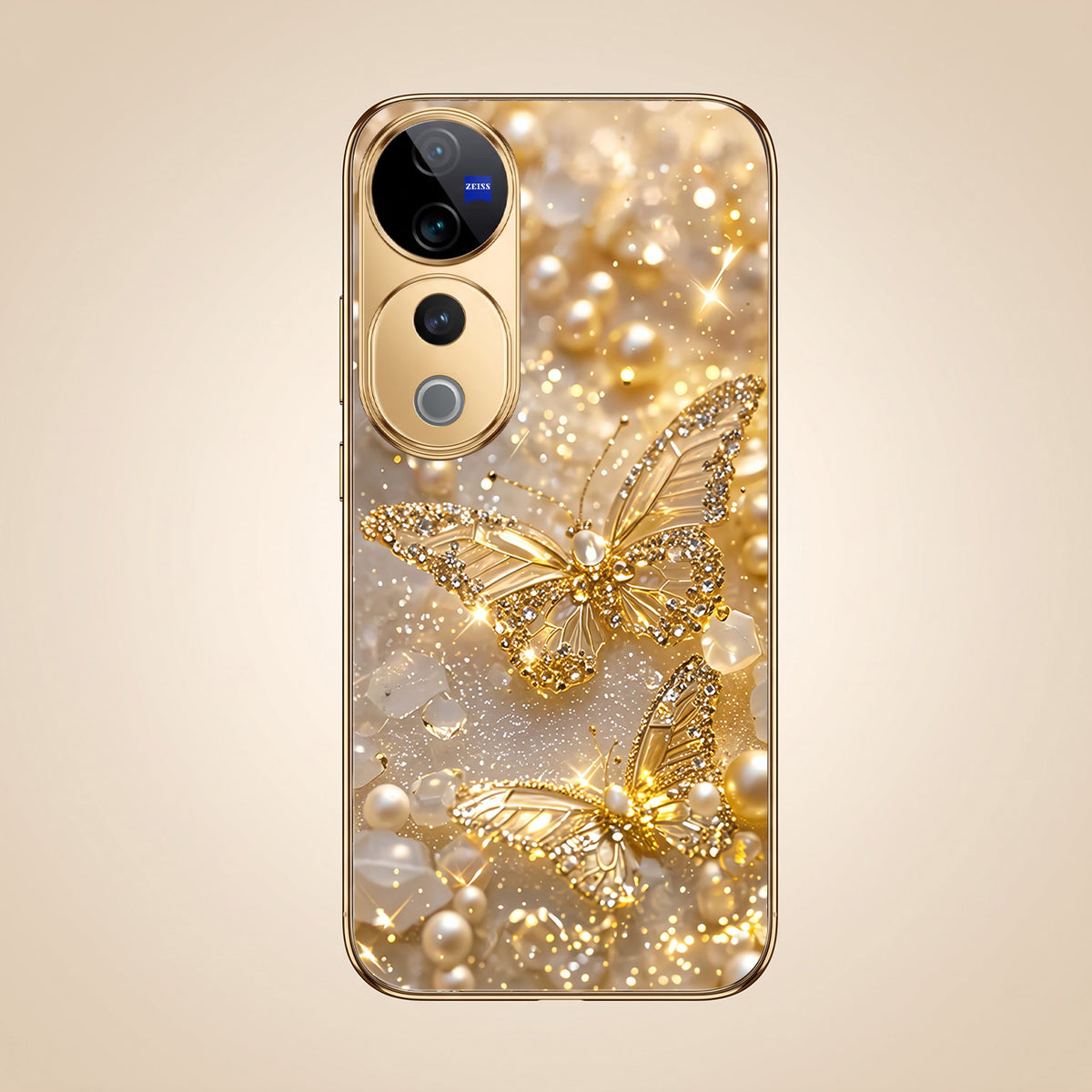 Vivo V40 Pro 5G Golden Butterfly Gold Electroplated Glass Phone Back Case