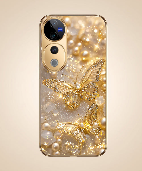 Vivo V40 Pro 5G Golden Butterfly Gold Electroplated Glass Phone Back Case