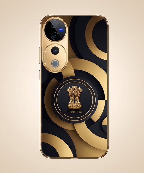 Vivo V40 Pro 5G Royal Emblem Gold Electroplated Glass Phone Back Case