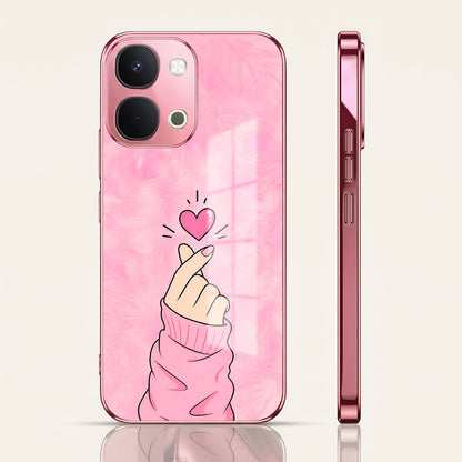 Vivo T5x 5G Luxury Heart Pink Electroplated Glass Phone Back Case