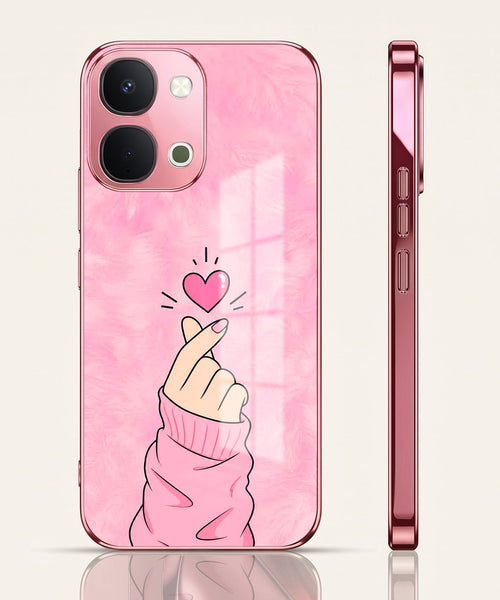 Vivo T5x 5G Luxury Heart Pink Electroplated Glass Phone Back Case