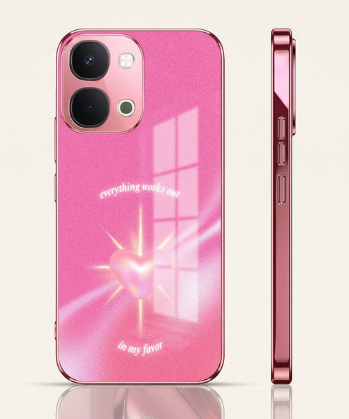 Vivo T5x 5G Luxury Shree Radha Pink Electroplated Glass Phone Back Case