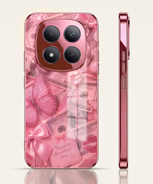 Redmi Note 15 Pro+ 5G Luxury Dollar Butterfly Pink Electroplated Glass Phone Back Case