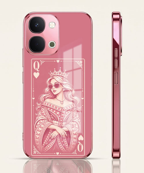 Vivo T5x 5G Luxury Royal Queen Pink Electroplated Glass Phone Back Case