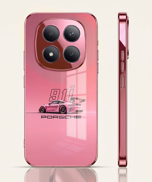 Redmi Note 15 Pro+ 5G Luxury Porsche 911 Pink Electroplated Glass Phone Back Case