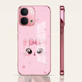 Vivo T5x 5G Luxury Cute Cat Pink Electroplated Glass Phone Back Case