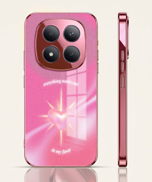 Redmi Note 15 Pro+ 5G Luxury Glowing Heart Pink Electroplated Glass Phone Back Case