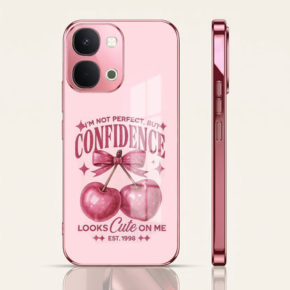 Vivo T5x 5G Luxury Cherry Bow Pink Electroplated Glass Phone Back Case