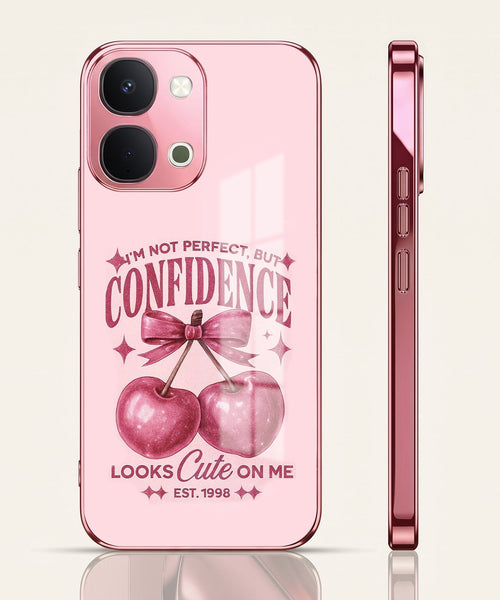 Vivo T5x 5G Luxury Cherry Bow Pink Electroplated Glass Phone Back Case