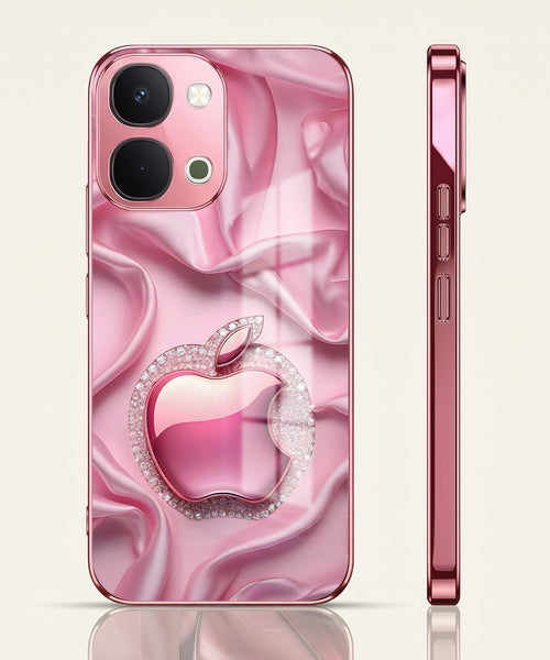 Vivo T5x 5G Luxury Apple Logo Pink Electroplated Glass Phone Back Case