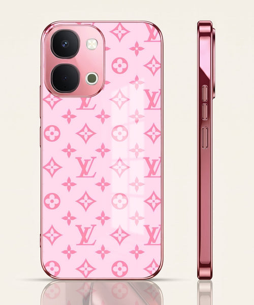 Vivo T5x 5G Luxury Monogram Pink Electroplated Glass Phone Back Case