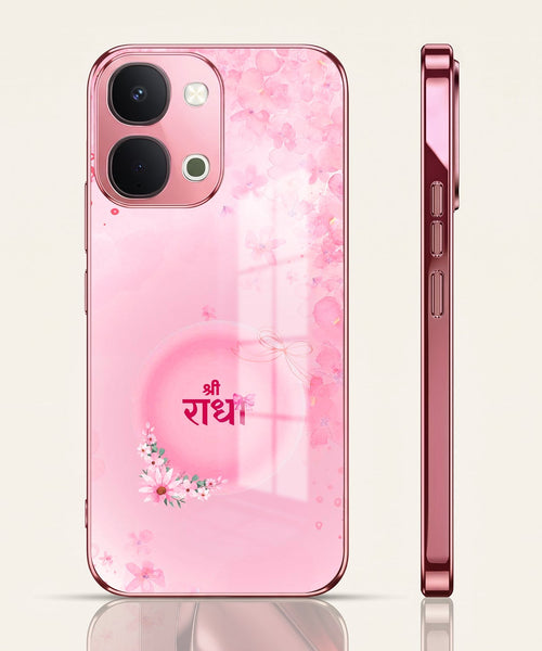 Vivo T5x 5G Luxury Shree Radha Pink Electroplated Glass Phone Back Case