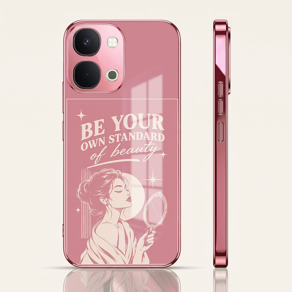 Vivo T5x 5G Luxury Aesthetic Girl Pink Electroplated Glass Phone Back Case