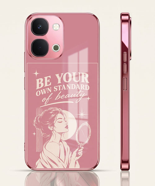 Vivo T5x 5G Luxury Aesthetic Girl Pink Electroplated Glass Phone Back Case
