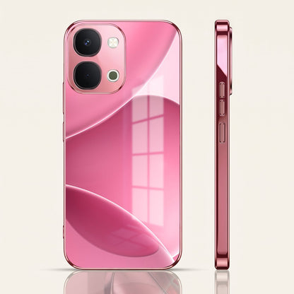 Vivo T5x 5G Luxury Glossy Wave Pink Electroplated Glass Phone Back Case
