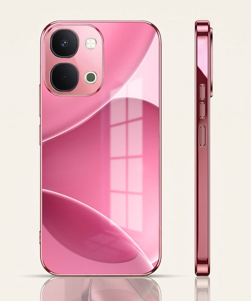 Vivo T5x 5G Luxury Glossy Wave Pink Electroplated Glass Phone Back Case