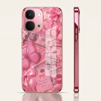 Vivo T5x 5G Luxury Dollar Butterfly Pink Electroplated Glass Phone Back Case